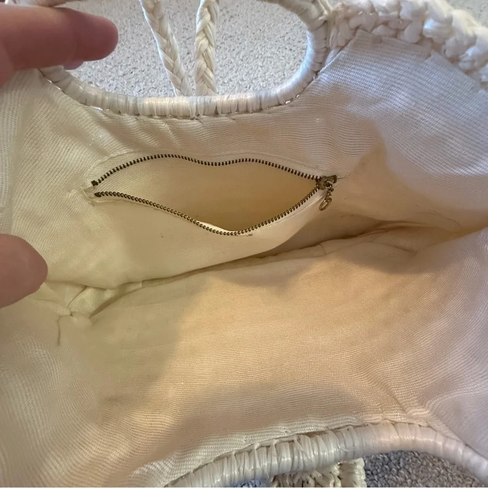 Vintage 1960’s Cream Raffia Handbag Top Handle Purse Japan Retro Summer Woven